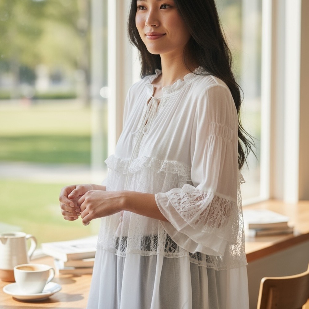 POL Lace Ruffled Peasant Blouse - Picture 2 of 13